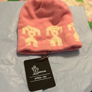 Moncler Kids Pink and Cream Dog Beanie